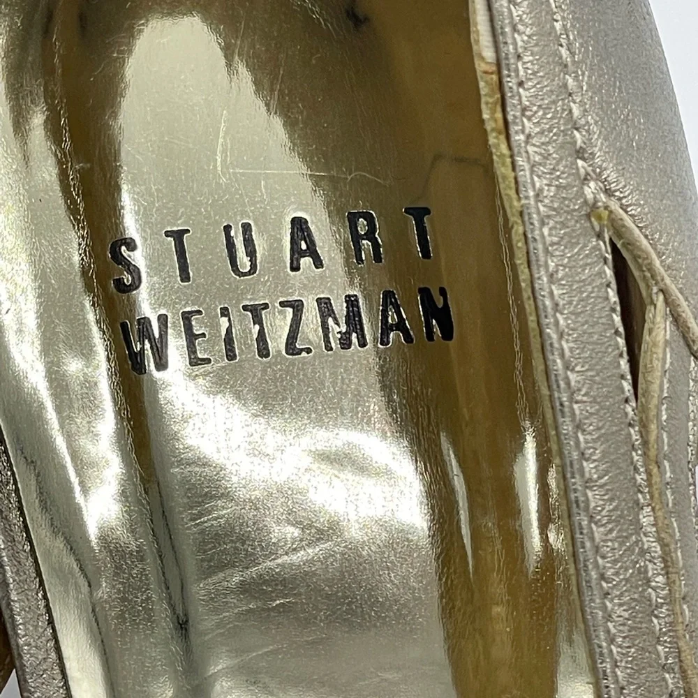 Stuart Weitzman Metallic Taupe Peep-Toe Wedge Shoes